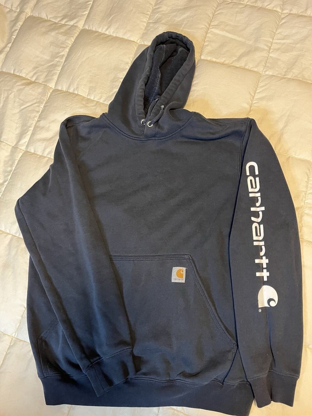 Carhartt Hoodie Sweatshirt Mens M Navy Original Fit Fleece Lined Pullover K288